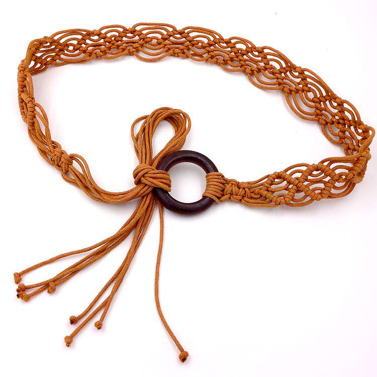 Wood Buckle National Wind Woven Belt Woman Retro Decoration Wide Belt New Hollowed-out Brief About 100 Hitch Strap Pants Strap