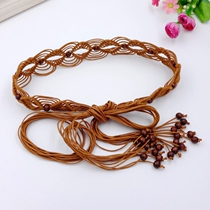 Bohemian style belt Vintage wax rope braided womens belt National style beaded Su waist rope waist chain