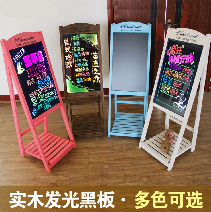 Solid wood old bracket Flower stand flashing fluorescent board blackboard cafe flower shop dining room Wooden advertising board display rack