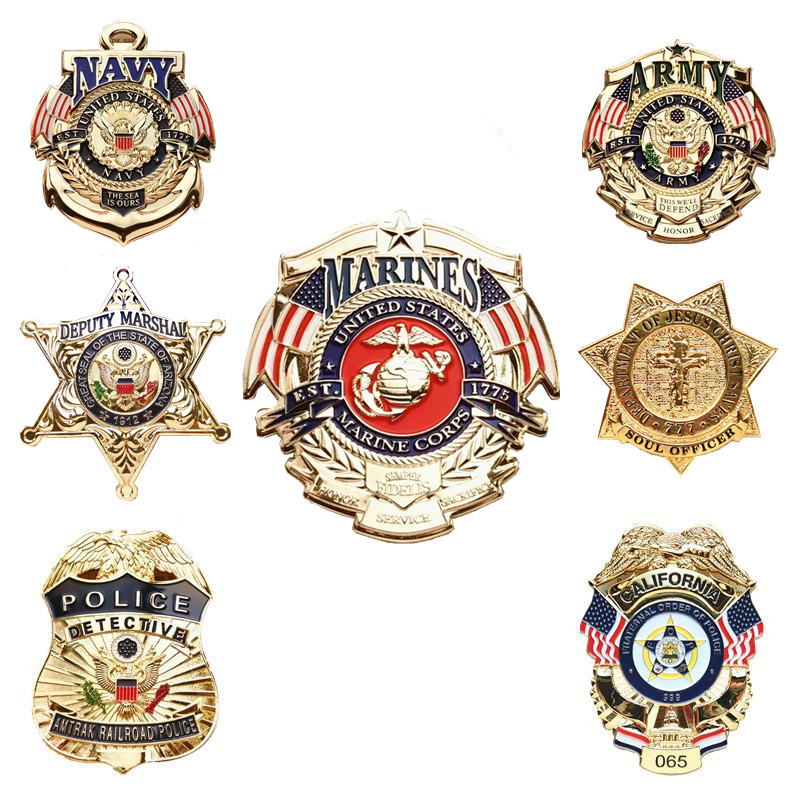 United States Army Obsessed Agents Badge Pure Brass Brass Loo Shirts Naval Army combat Police Seven-corner Hexagon Large Memorial Badge