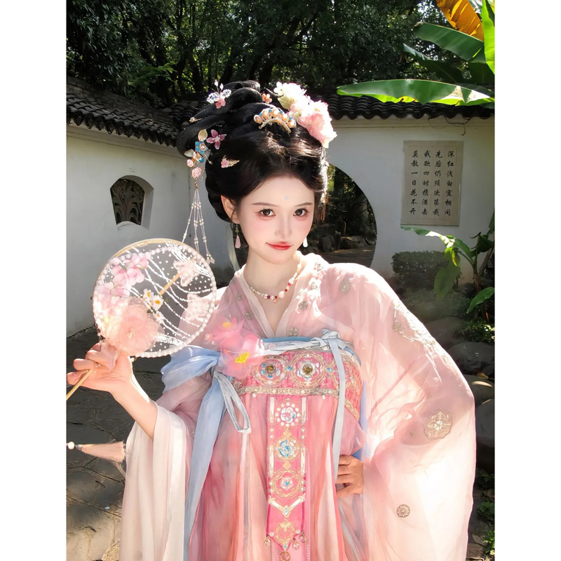 Tang Dynasty-Style Hanfu 2026 New Model, Ancient-Style Chest-Length Blouse with Large Sleeves, Heavy Embroidery, Ethereal One-Piece Skirt for Winter
