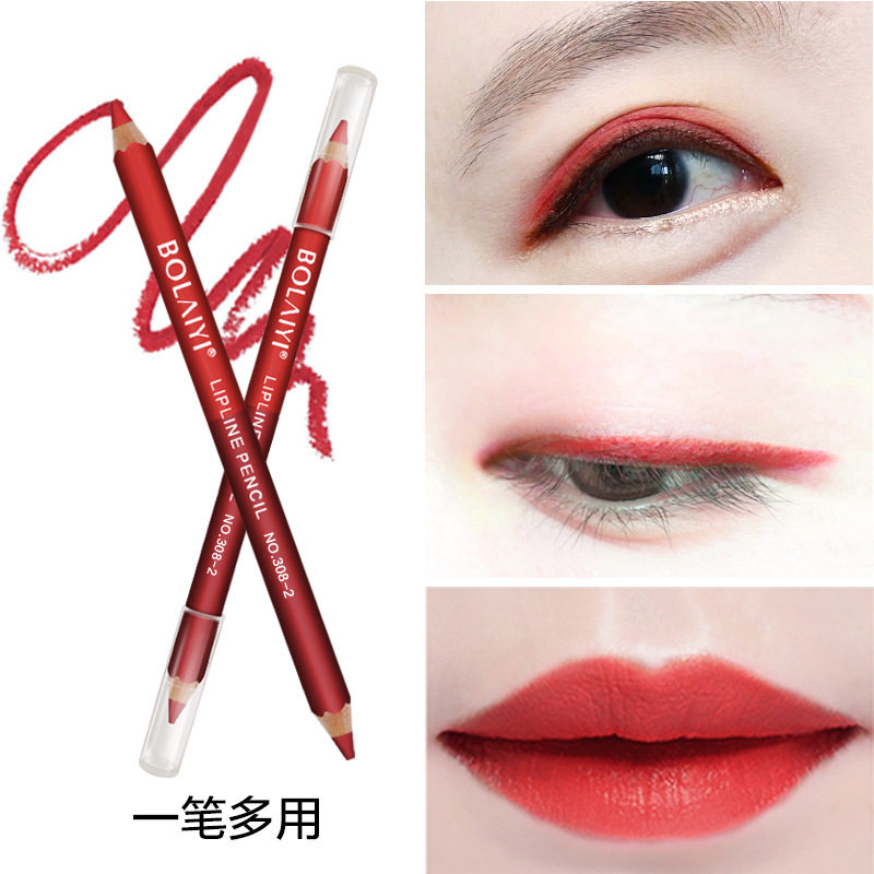 Cross border color makeup Berley 307 double head bicolor wood rod lip pen waterproof not to drop the color lipstick and send pencil sharpened pencil