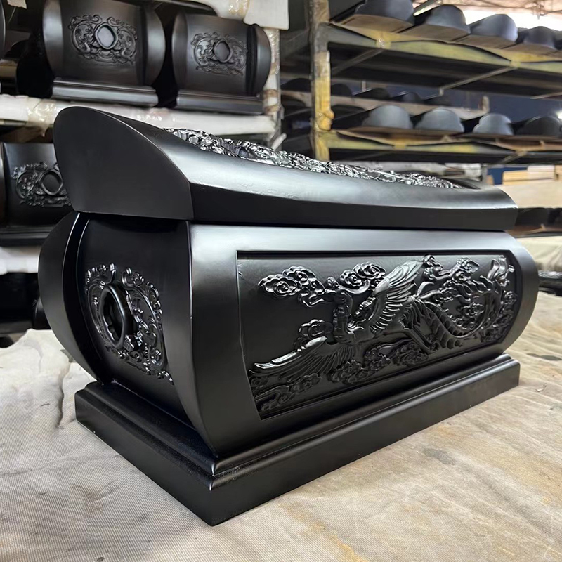High-End Dragon and Phoenix Carved Coffin, Solid Wood Urn, Rural Burial Coffin, Elderly Funeral Coffin, Burial Box
