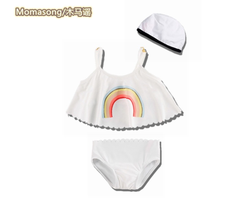 Đồ bơi bé gái 2-9 tuổi chia đôi cầu vồng in hình trẻ em giữa mùa xuân nóng bỏng áo tắm trẻ em nhỏ tươi sling ba mảnh đồ bơi cho be trai 10 tuổi