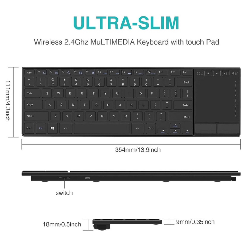 Rii K22S Bluetooth and 2.4g Dual-Mode Wireless Silent Keyboard with Multi-Function Touchpad, Universal for Tv and Computer Rii K22S Bluetooth and 2.4g Dual-Mode Wireless Silent Keyboard with Multi-Function Touchpad, Universal for Tv and Computer