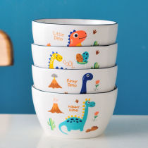 Cartoon Dinosaurs Bowl Ceramic Bowls Nets Red Children Bowls Cute Rice Bowls Home Eating Bowls Small Soup Bowls Cutlery Suit
