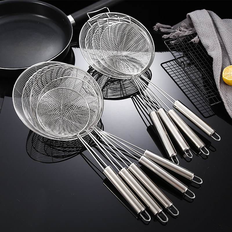 Thickened Stainless Steel Wicker Hedge home mix Flour Dumplings Water Dumplings Spoon Filter Screen Large kitchen fried with hook leak mesh screen