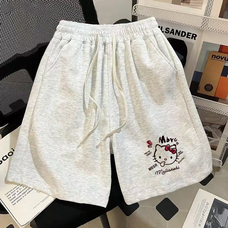 Summer Cartoon Hello Kitty Shorts for Men, Couple Style, Loose Trendy Brand, Versatile Beach Knee-Length Shorts