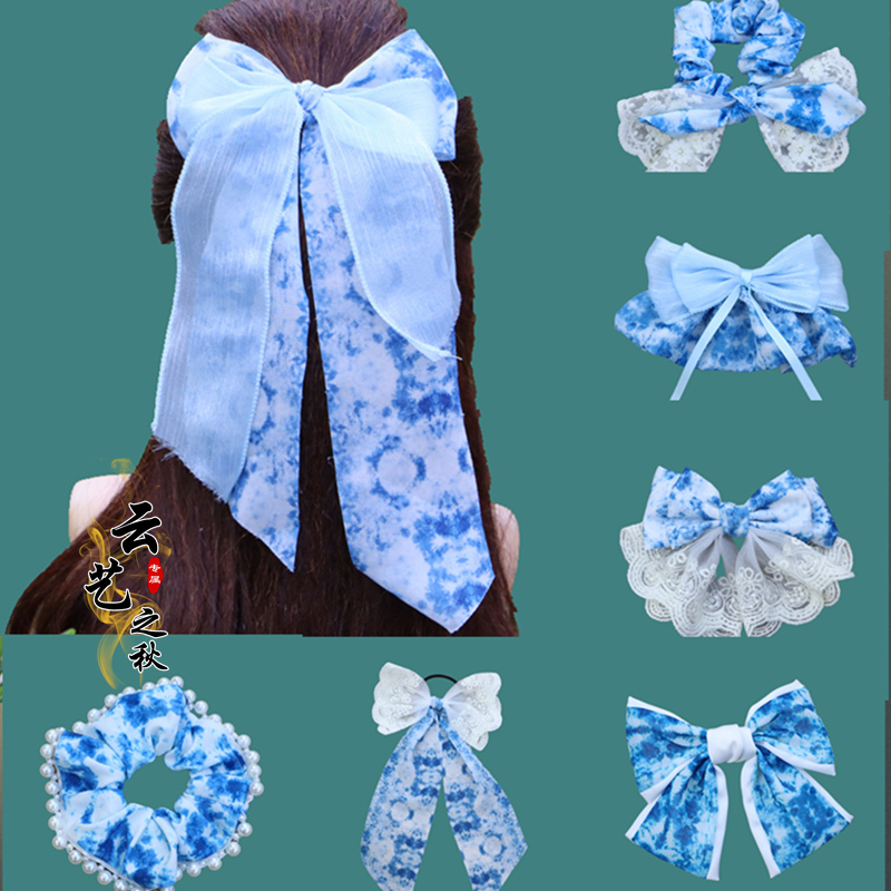 Yunnan Ethnic Style Blue and White Tie-Dye Bow Hair Accessory Tie-Dye Scrunchie Blue Tie-Dye Hair Clip Travel Souvenir Yunnan Ethnic Style Blue and White Tie-Dye Bow Hair Accessory Tie-Dye Scrunchie Blue Tie-Dye Hair Clip Travel Souvenir