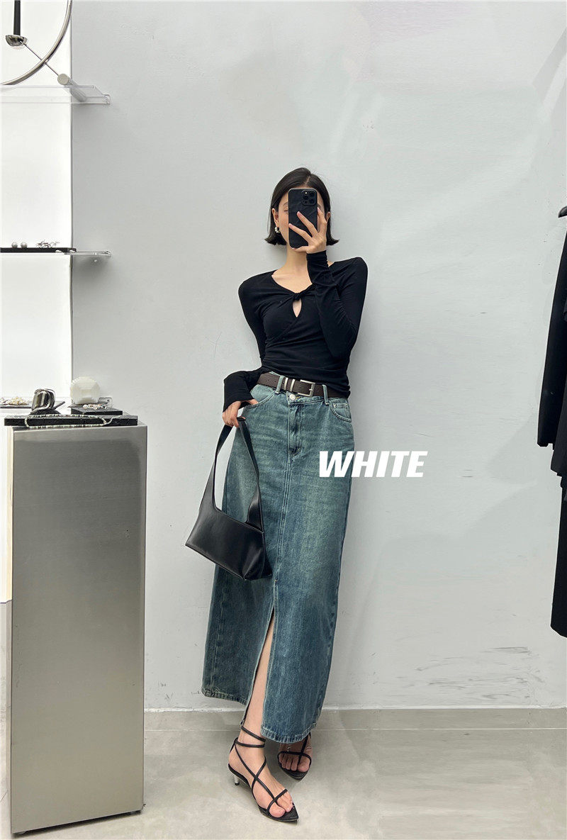 white Bag Bag Front Fork Cowboy Carnival Dresser 2022 New Han Version High Waist Han Version Han Wei Han Wei Han Wei Dress