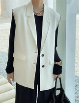 LY1964 autumn casual bright line suit horse clip bf wind suit collar sleeveless texture vest coat female