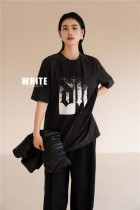 White letter loose short-sleeved t-shirt 2022 early autumn new casual all-match printed cotton short-sleeved top women