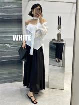 2022 summer WHITE big swing skirt high waist slim a-line skirt temperament tall long solid color skirt women