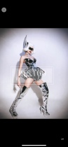 Technological silver interstellar one-piece dress for show party nightclub bar GOGO DS dance costume