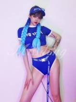 TT high-end nightclub bar singer djds dance team gogo blue letter hip-hop trendy split suit