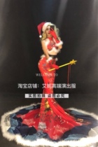 TT nightclub bar singer djds dance team gogo Christmas red one-piece trailing dress costume
