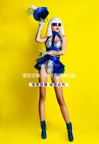 TT high-end nightclub bar singer djds dance team gogo national day blue military uniform sexy split set