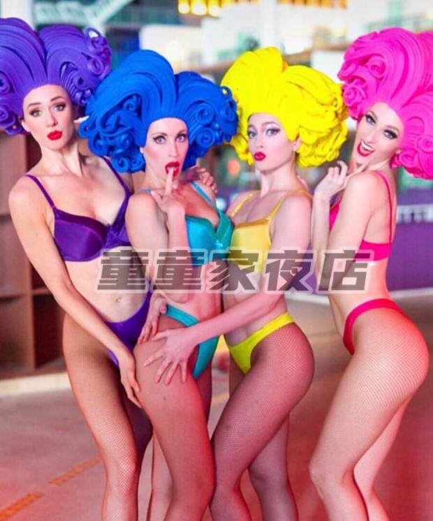 TT nightclub multicolor retro curly hair sexy gogo costumes nightclub bar ds costumes