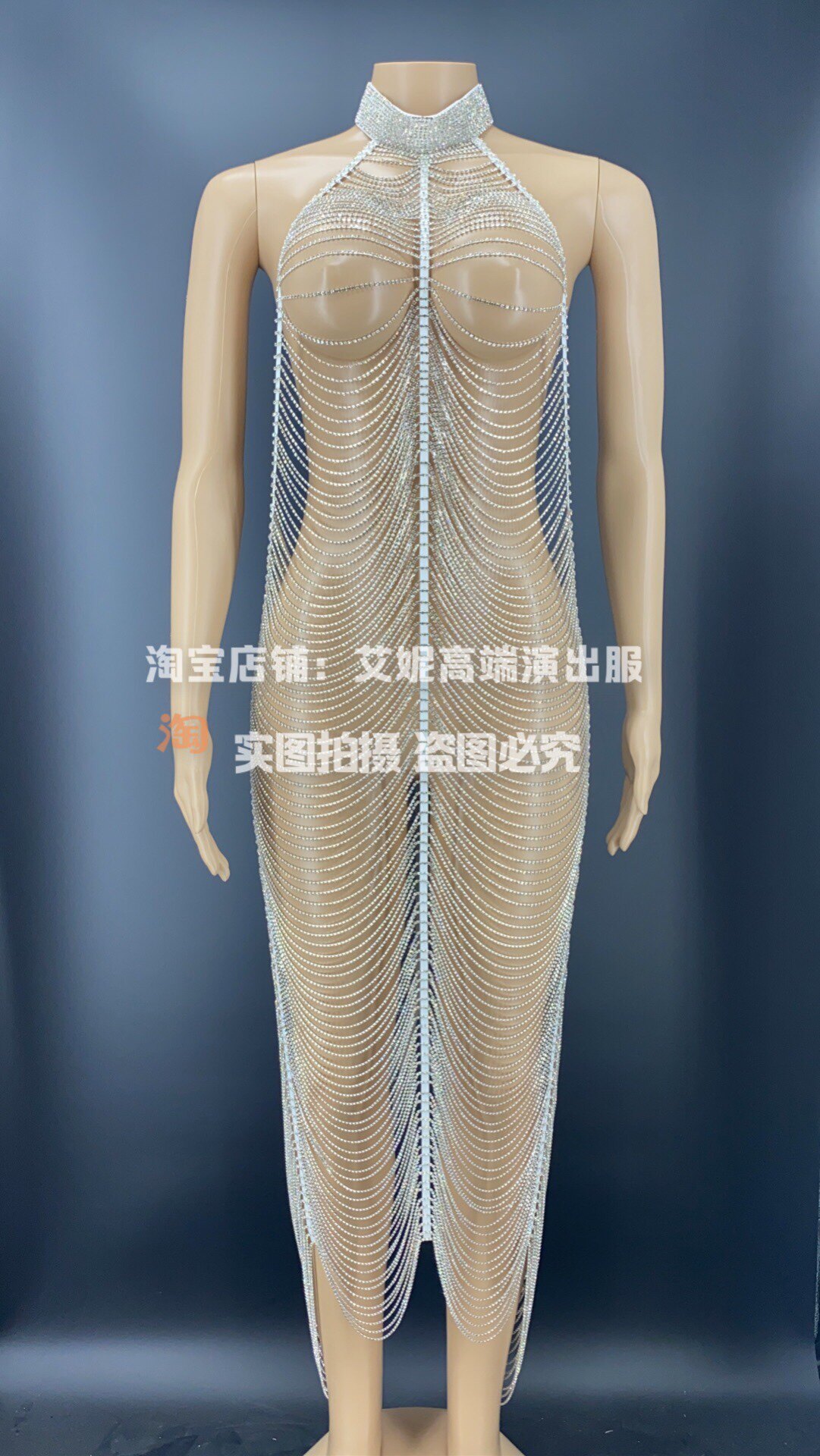 TT high-end nightclub bar singer djds dance team gogo high-end diamond chain hanging neck dress