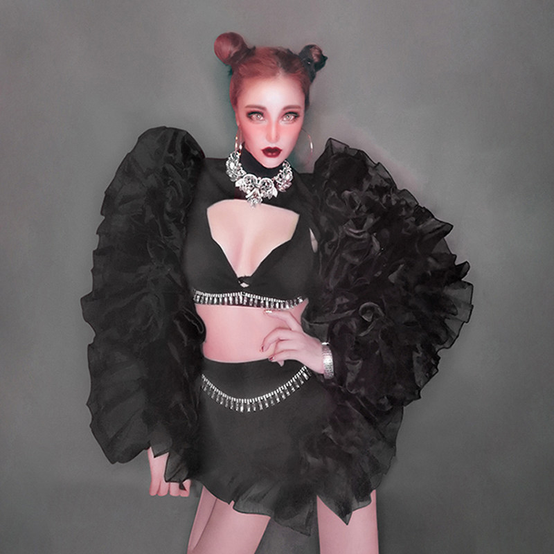 TT High-end Nightclub Bar Singer Djds Dance Team Gogo Sexy Black Queen Two-piece Suit Plays Out