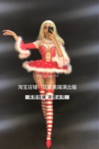 TT nightclub bar singer djds dance team gogo Christmas long-sleeved fake naked meat diamond one-piece costume