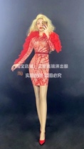 TT High-end Nightclub Bar Singer Djds Dance Team Gogo Atmospheric Red Temperament Bright Drilling Dress Dress