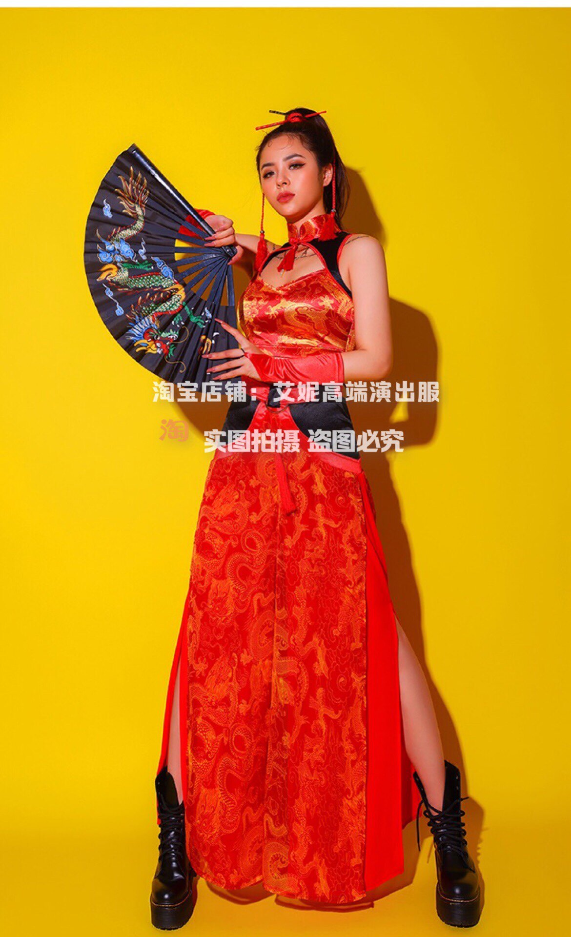 TT High-end Nightclub Bar Singer Djds Dance Team Gogo Retro China Wind New Year Red Opening Skirt Suit