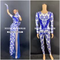 TT high-end nightclub bar singer djds dance team gogo National Day Mid-Autumn Festival Blue and White Retro Couple Set