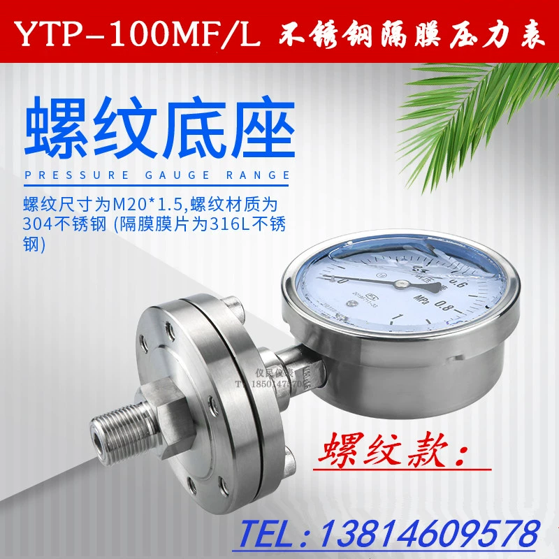 YTP100ML MF màng ngăn bằng thép không gỉ đồng hồ đo áp suất mặt bích đồng hồ đo áp suất màng DN25 DN50 PTFE