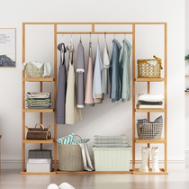 Zhuya Hui simple hanger coat rack living room double pole hanger storage rack bamboo floor bedroom clothes shelf