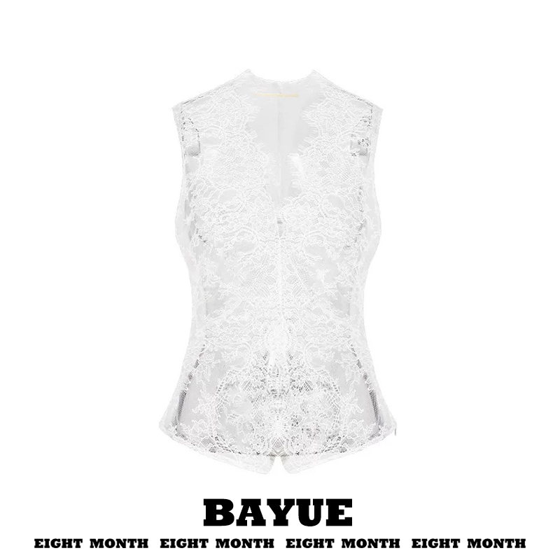White Thin Lace Floral Camisole Vest for Women, Spring and Summer French Style, Can Be Worn Inside or Outside, Slim Fit, Sleeveless Short Top