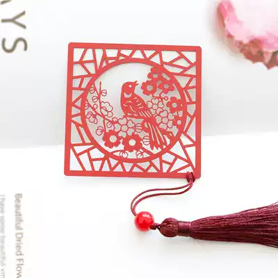 (Spring bird) Chinese element ancient style paper-cut Wind Flower bird metal hollow book signing national gift gift