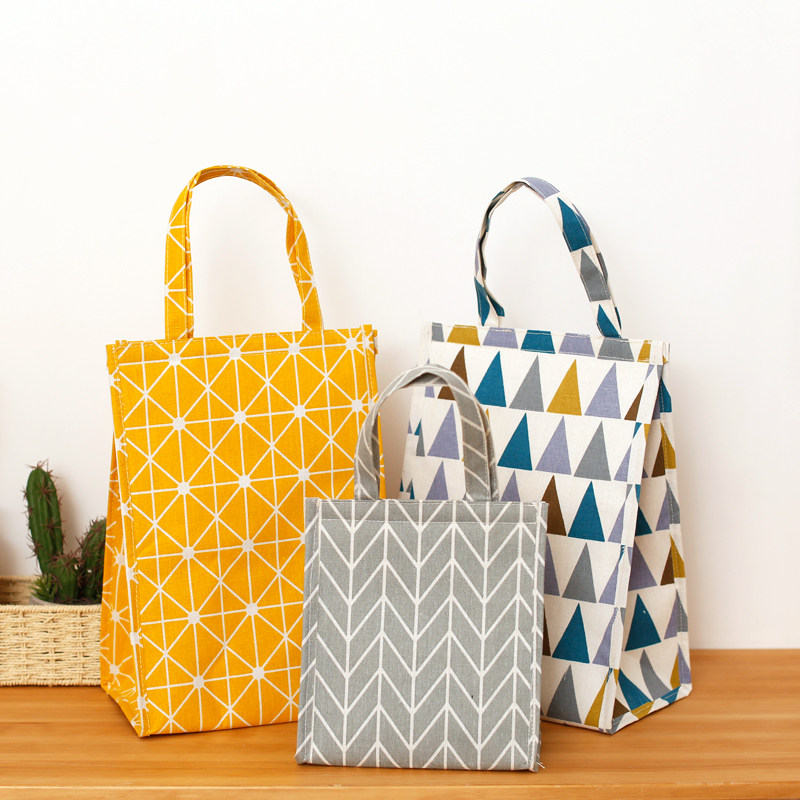 Cotton linen thickened aluminum foil insulation bag bento bag size with rice handbag women carry waterproof lunch box bag insulation bag