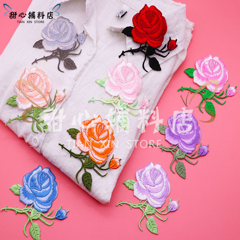 Colorful embroidered rose blob with clothing pants Pants Breaking Hole mending Formula fashion Clothing Decorative Flowers DIY accessories
