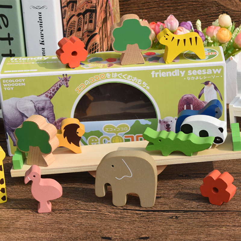 Japan Original Single Eco Wooden Toys Multi Play Method Animal Seesaw Seesaw Balance Wood Treasure Early Education Stack High Building Blocks