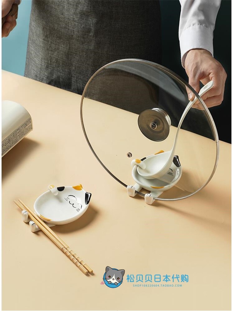 Japan Import Creative Cartoon Ceramic Lid Shovel Rack Japanese Style Integrated Chopsticks Broth Spoon Rack Kitchen To Put Pan Shovel