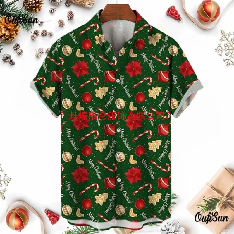 Christmas Top Hawaiian Shirt Men's 3D Snowman Print Street Short-Sleeved Loose Clothing