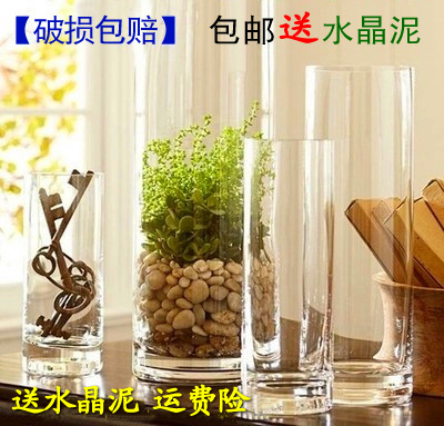 Floor-to-ceiling straight tube hydroponic large flower vase Fu Guizhu glass vase transparent wedding road guide