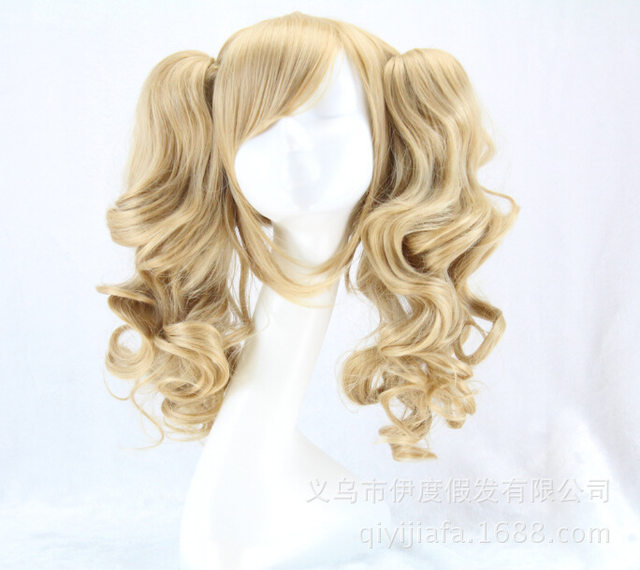 ສີສີຂາວດຳປະສົມສີ gradient ຍາວ 50cm curly ponytail double ponytail Lolita cosplay wig ຜົມປອມ