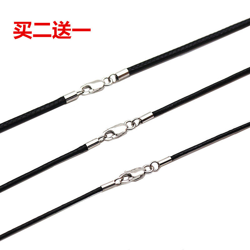 s925 pure silver wax rope black leather rope necklace rope male and female woven Yupei emerald jade pendant gold pendant hanging rope