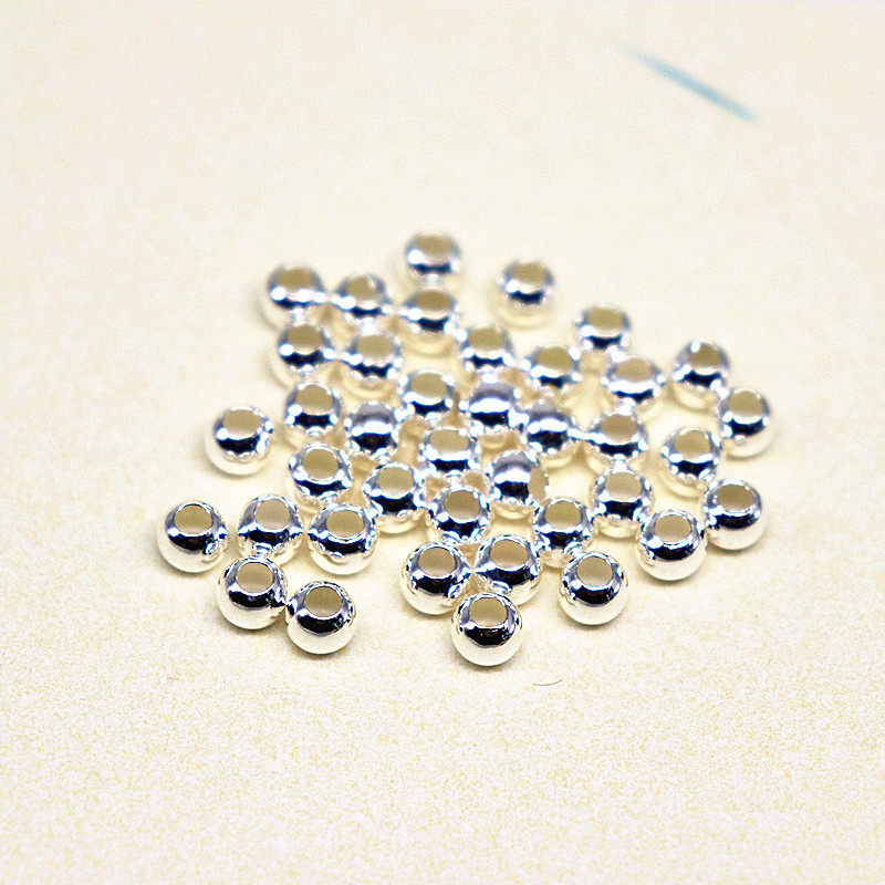 Silver beads with large holes and small holes S925 sterling silver light beads round loose beads separated beads hand string diy1 bracelet woven silver accessories