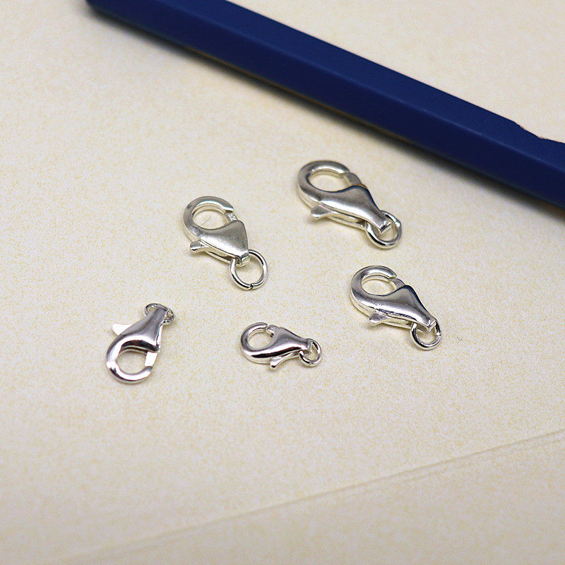 S925 pure silver pearl necklace with hand-made connection buckle buckle DIY ornament accessories opening ring round button tail closure