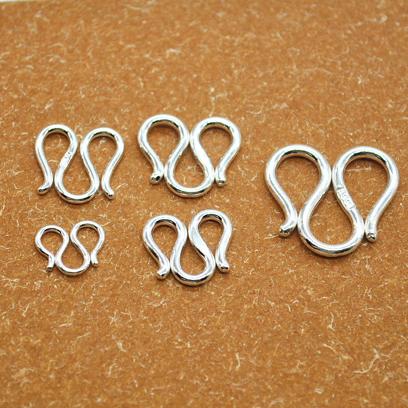 925 pure silver necklace buckle buckle DIY silver decoration accessories W buckle handmade connection buckle M buckle thickened coarse side double opening pass