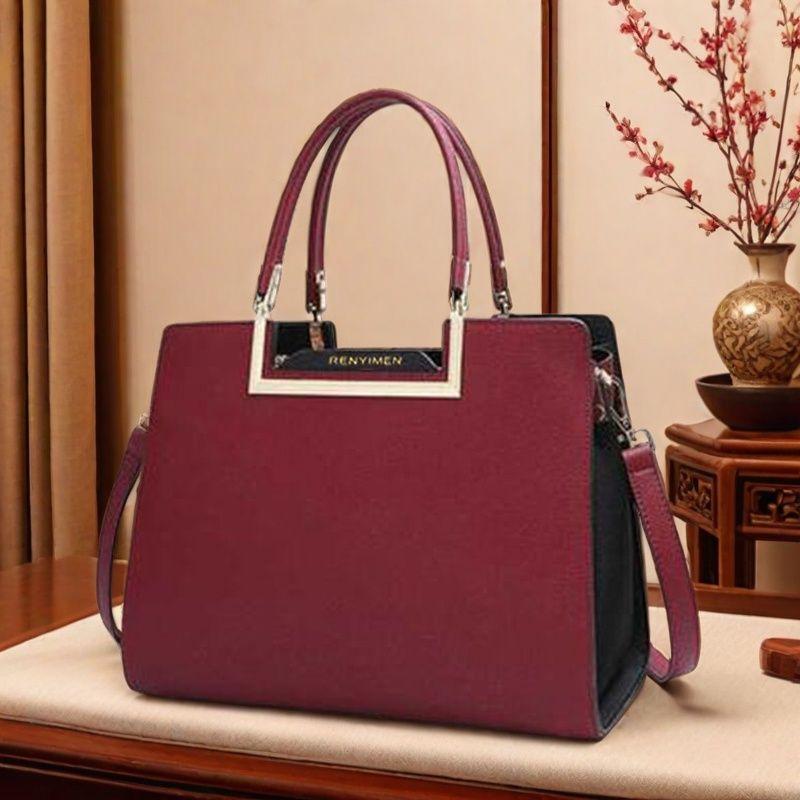 Middle-Aged Women's Genuine Leather Handbag, Large Capacity Women's Bag, Mother's Bag, Cowhide Large Bag, Single Shoulder Crossbody Women's Bag