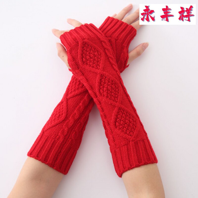 2021 New Autumn/Winter New Jacquard Diamond-shaped Alan Knitted Woolen Warm Men's and Women's Half Finger Open Finger Gloves
