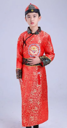 Children chinese ancient Qing Dynasty Emperor crown prince cosplay for boys robes Belle performance clothes small landlord young master clothing for boys