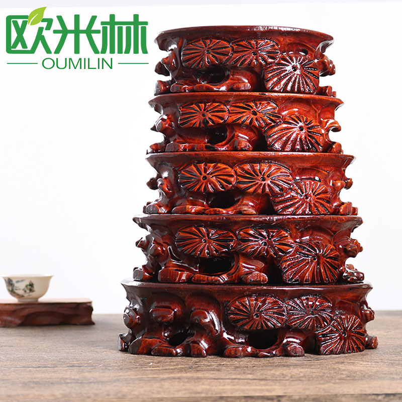 b031 Thickened Root Carved Stone Base Solid Wood Excavated Groove Vase Pendulum with stone base oval special price