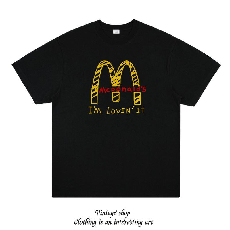 Mcdonald's Saints Fun American Graffiti Print Short Sleeve Niche Design Vintage Mcdonald's Retro T-Shirt Mcdonald's Saints Fun American Graffiti Print Short Sleeve Niche Design Vintage Mcdonald's Retro T-Shirt