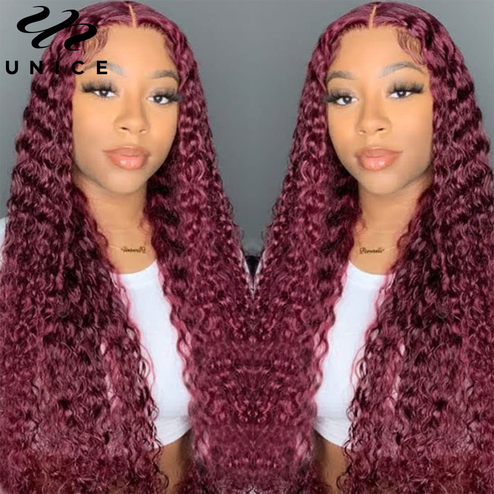 Cambodian 99J Burgundy Curly Lace Closure Human Hair Wigs  display picture 3
