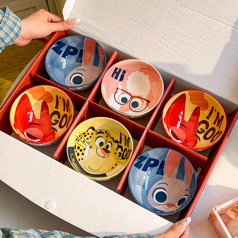 Zootopia Gift Bowl Set Birthday Gift Disney Ceramic Tableware Gift Box Six-Piece Set Zootopia Gift Bowl Set Birthday Gift Disney Ceramic Tableware Gift Box Six-Piece Set